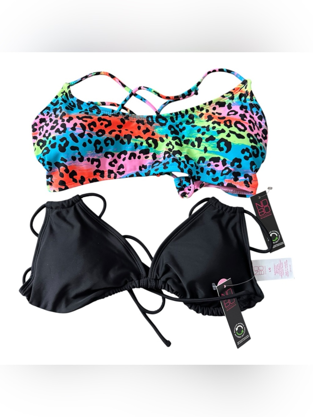 No Boundaries Bikini Top Lot of 2 Womens L Neon Leopard Black NWT